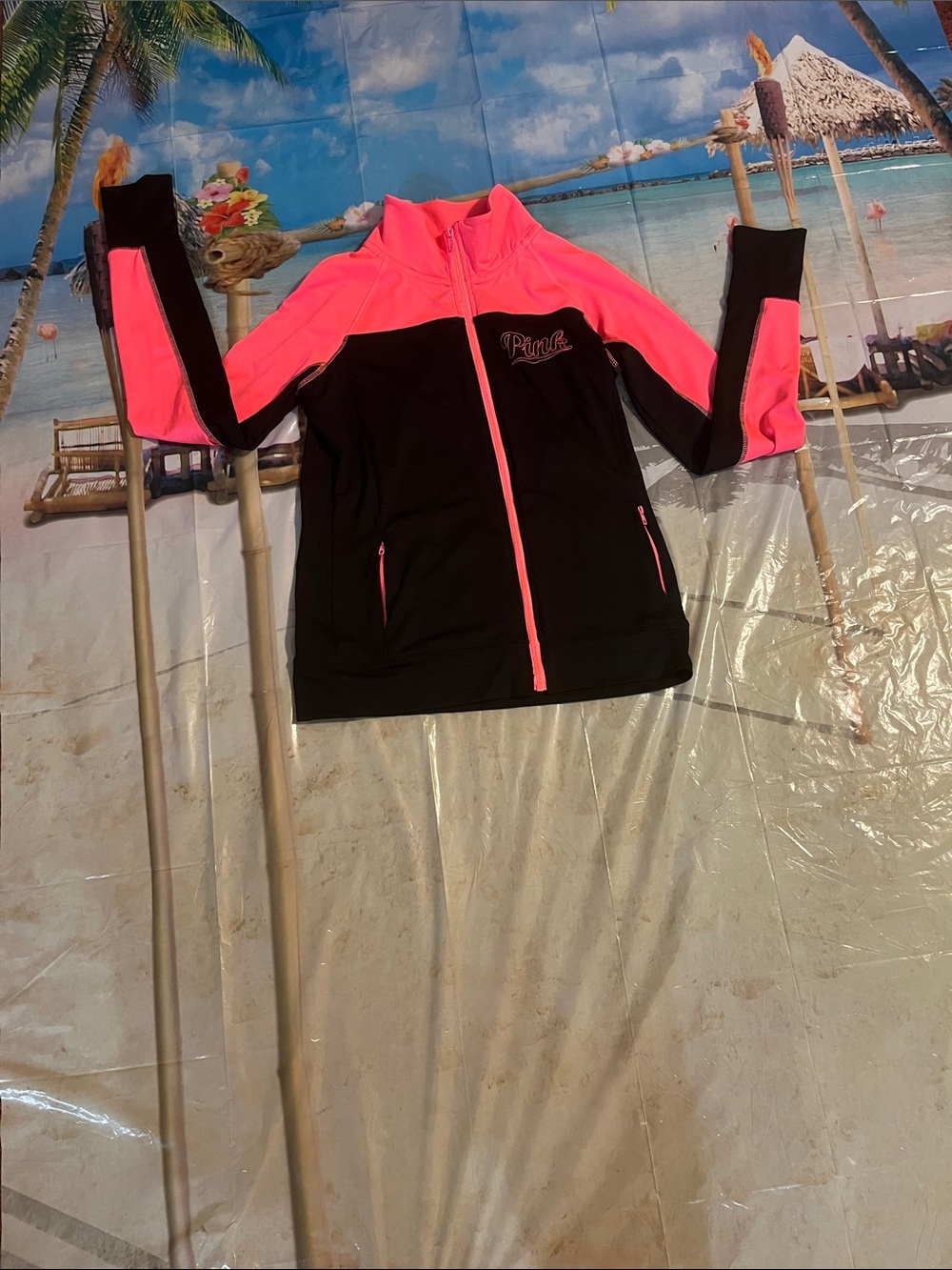 Victoria's Secret Pink Black and Neon Pink Active Jacket